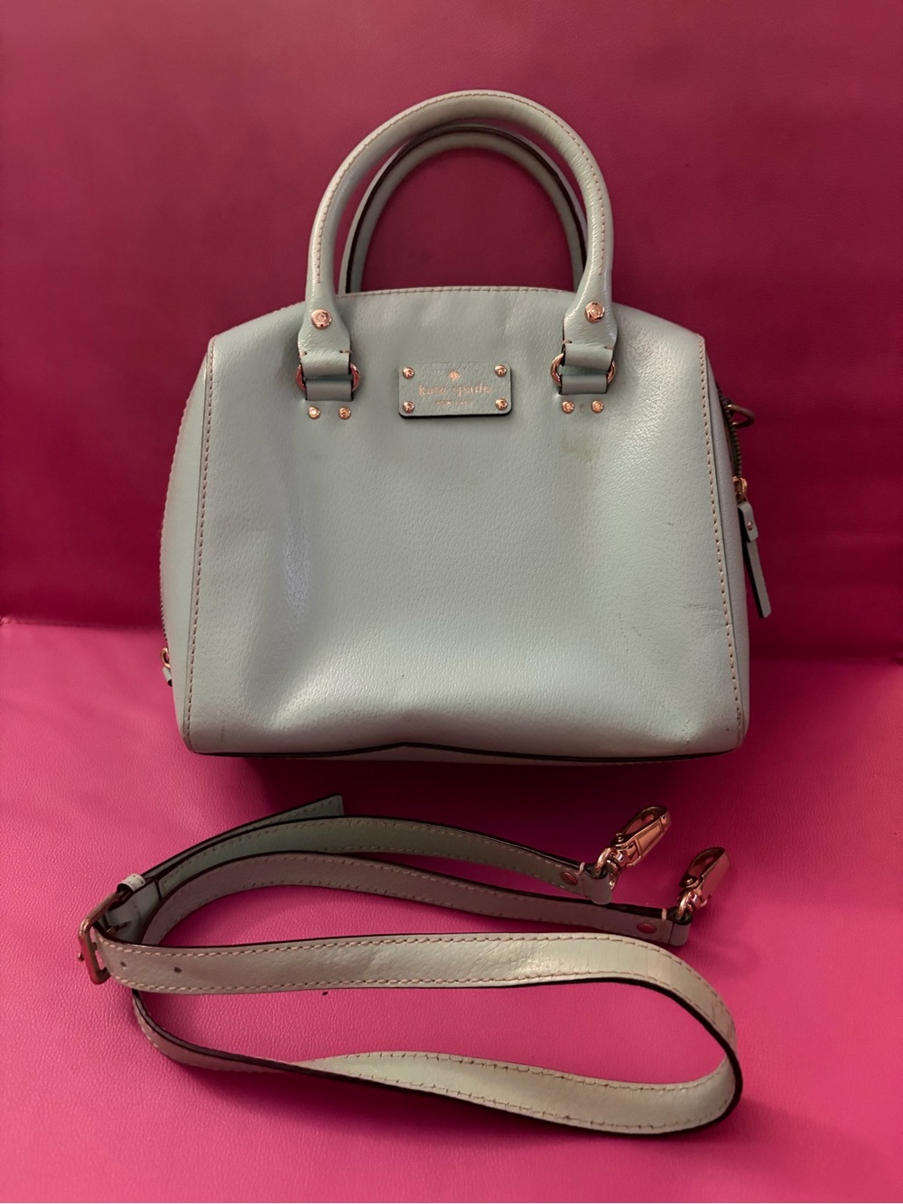 Vintage Kate Spade Light Blue Satchel bag with Silver Hardware